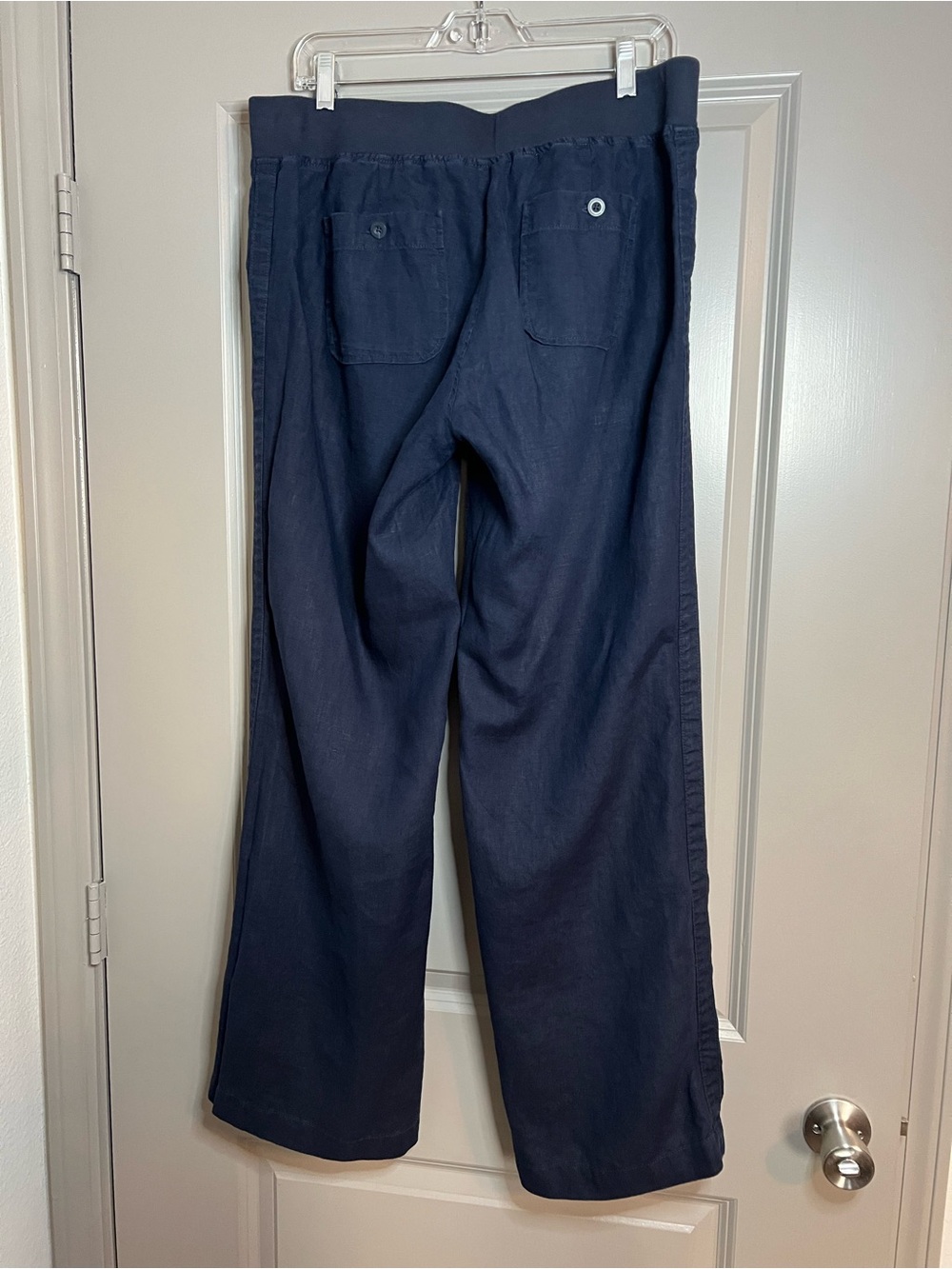 Athleta Straight Leg Linen Pants Navy Patch Pockets Size 12 - Picture 2 of 8